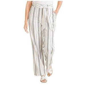Chico’s High Rise Striped Wide Leg Pants 2R Black/White Pockets